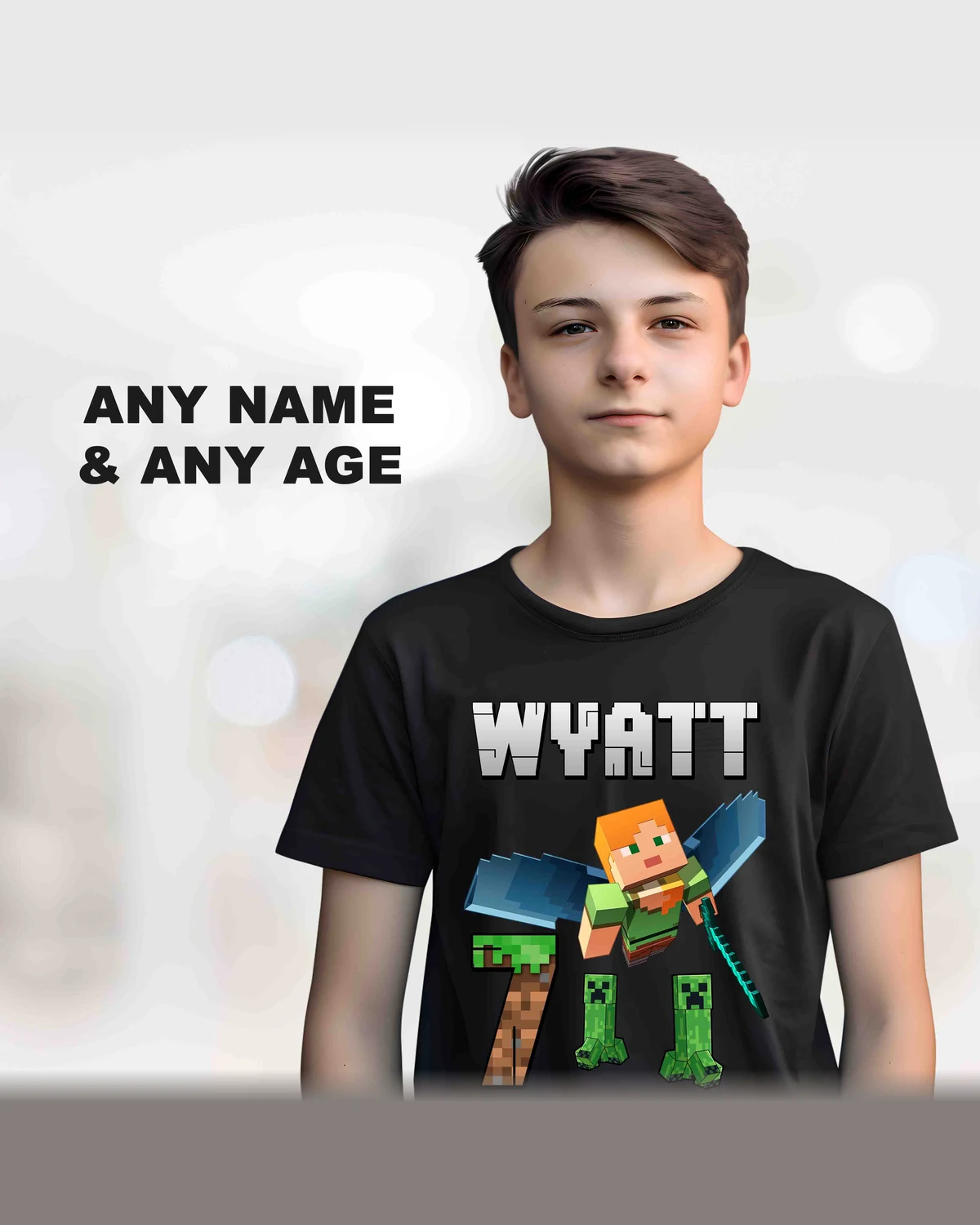 Minecraft Alex and Creeper Birthday T-Shirt with Custom Name and Age