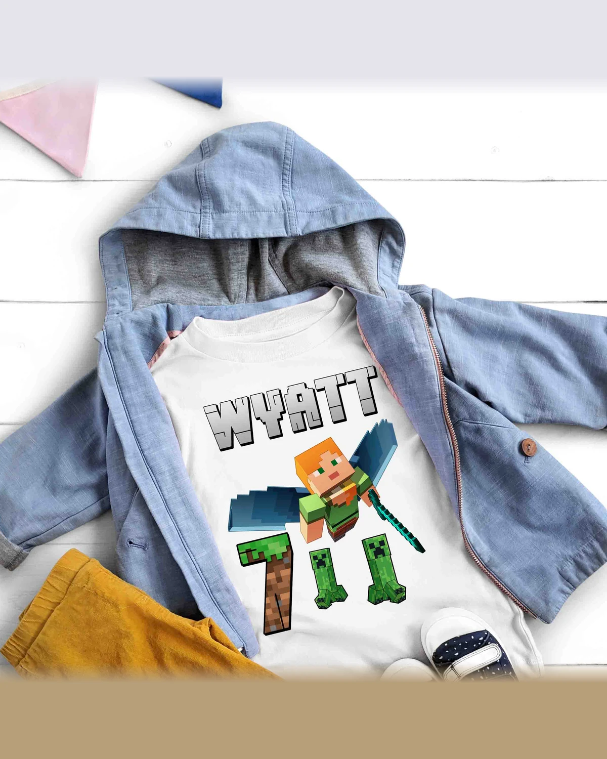 Minecraft Alex and Creeper Birthday T-Shirt with Custom Name and Age