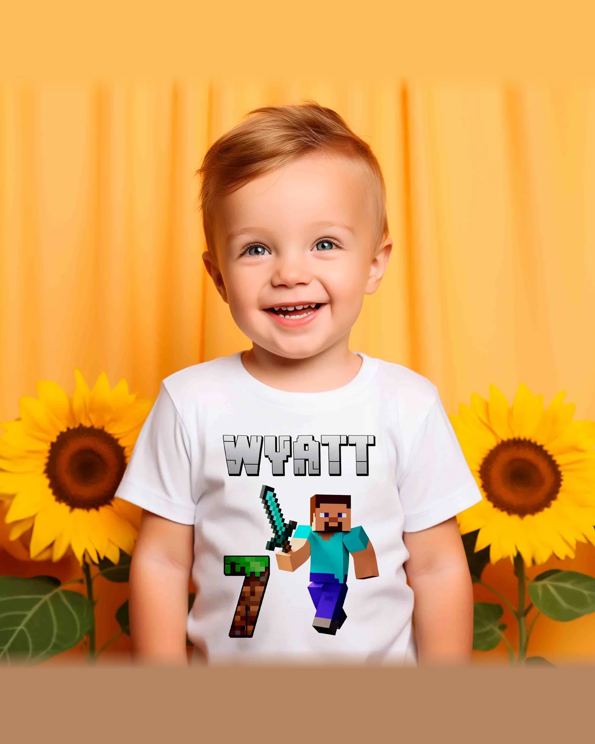 Minecraft Steve Birthday T-Shirt with Custom Name and Age