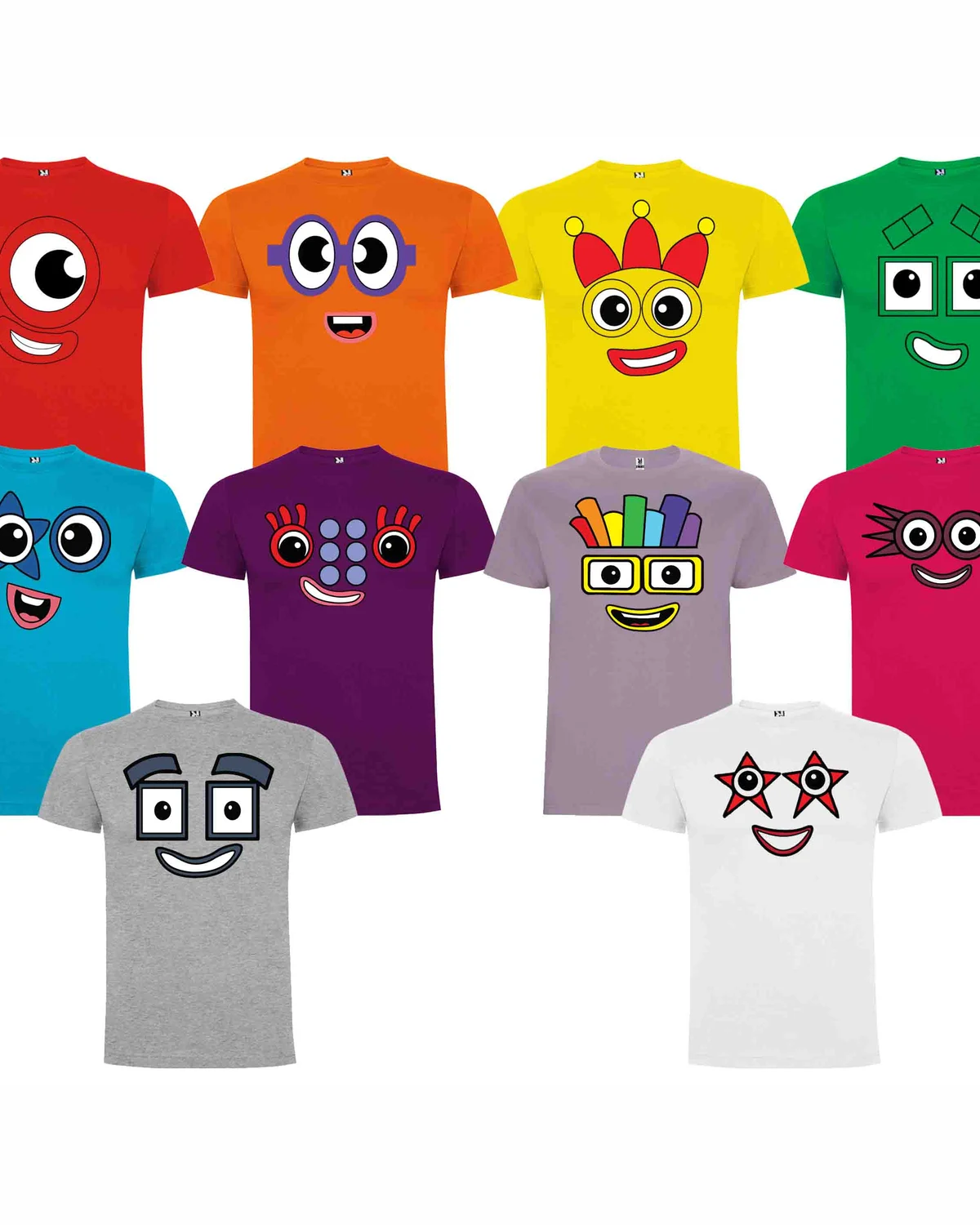 Numberblocks Character Face T-Shirt for Kids and Adults