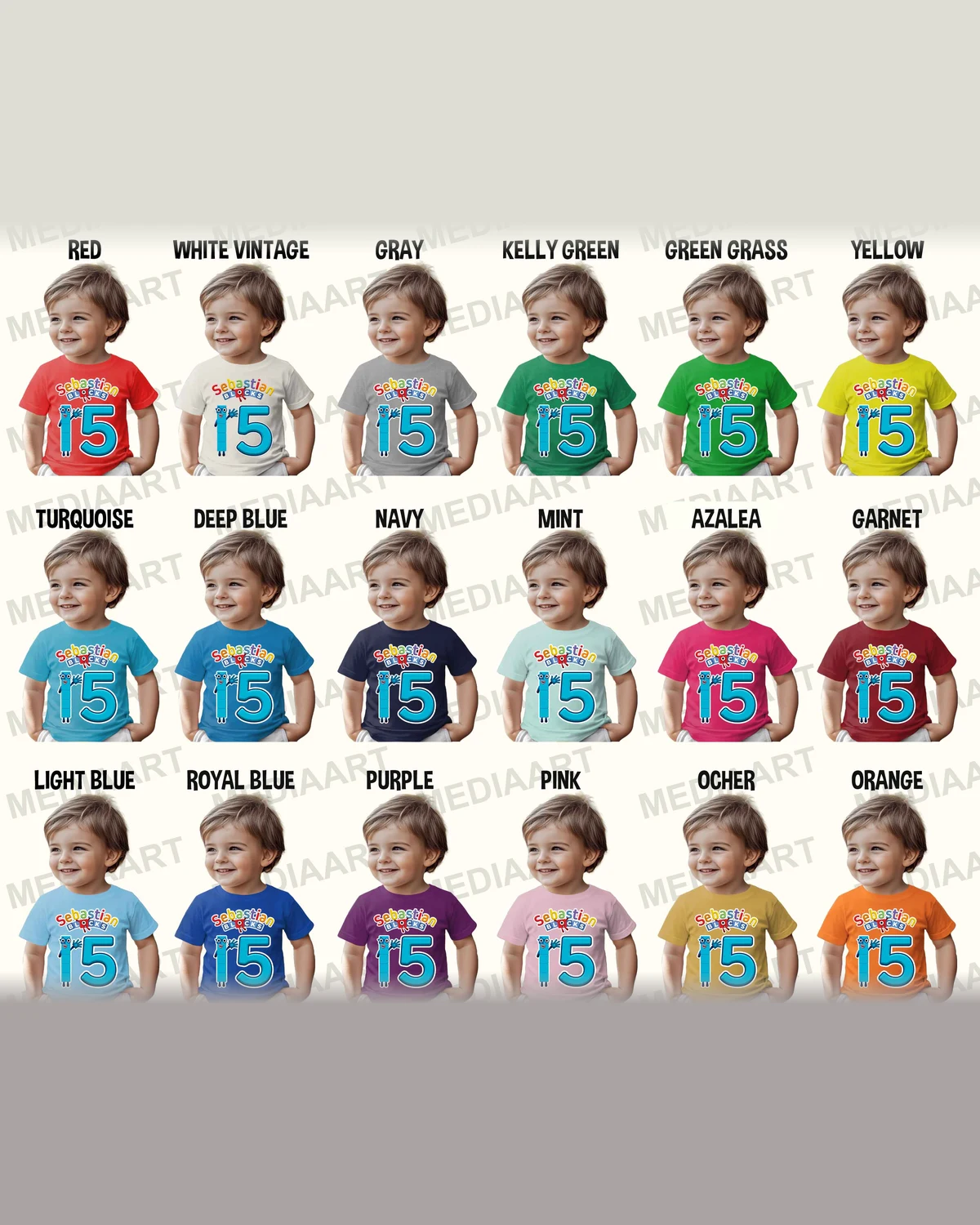 Numberblocks Fifteen Birthday T-Shirt with Custom Name and Age
