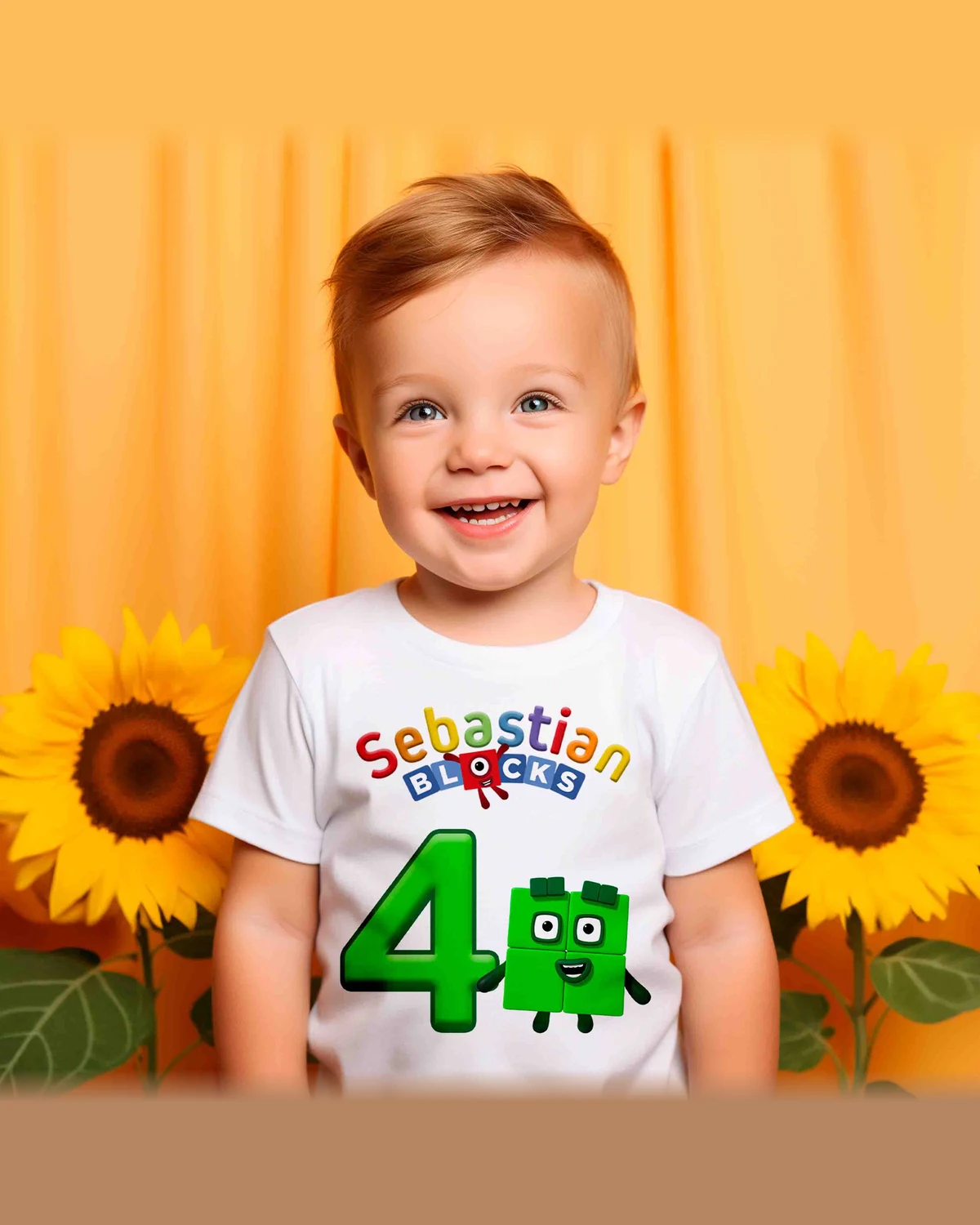 Numberblocks Four Birthday T-Shirt with Custom Name and Age