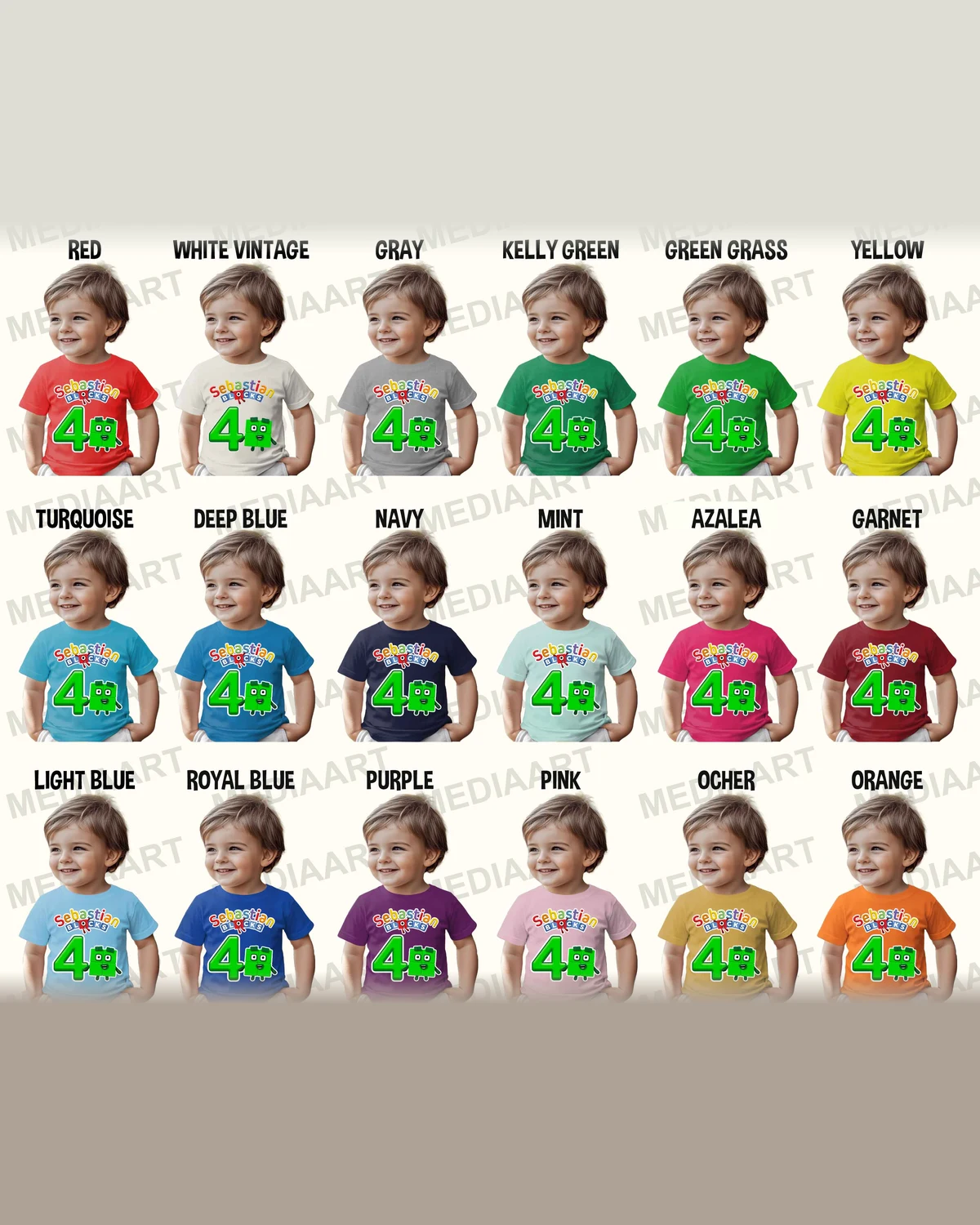 Numberblocks Four Birthday T-Shirt with Custom Name and Age