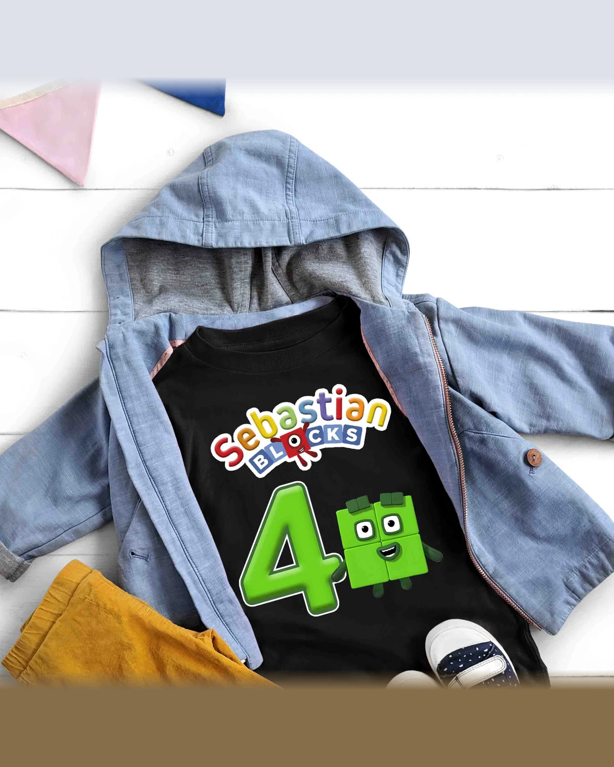Numberblocks Four Birthday T-Shirt with Custom Name and Age
