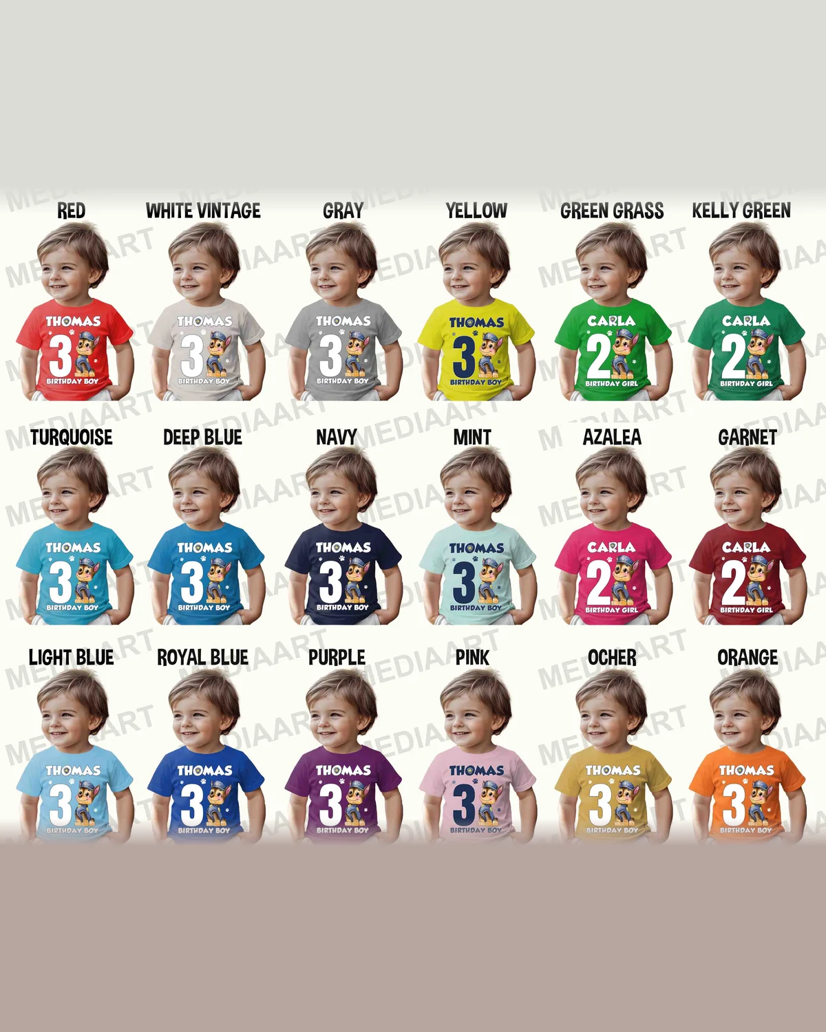 Paw Patrol Chase Birthday T-Shirt with Custom Name and Age