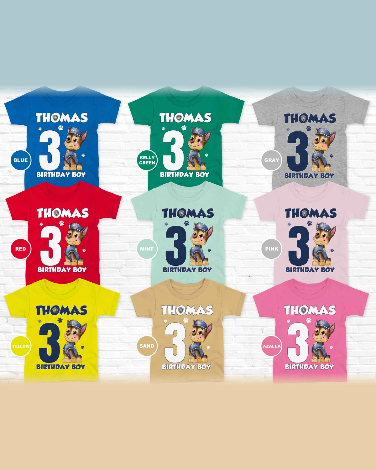 Paw Patrol Chase Birthday T-Shirt with Custom Name and Age
