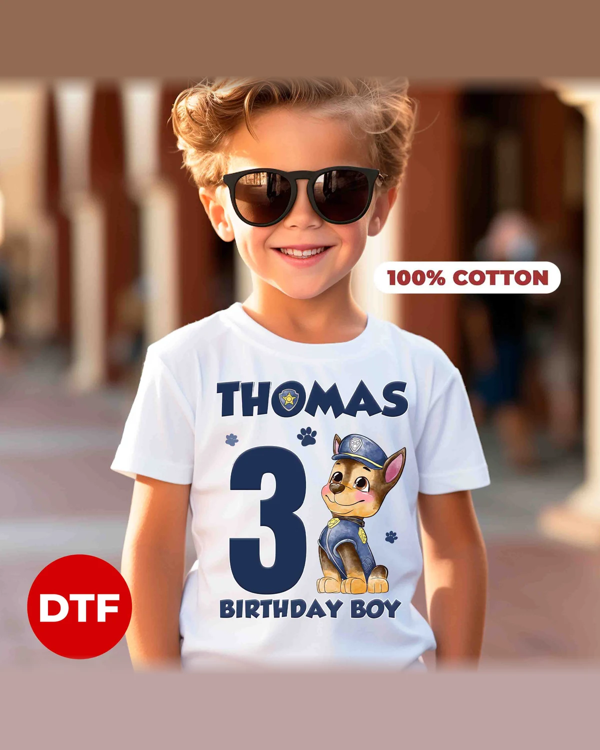 Paw Patrol Chase Birthday T-Shirt with Custom Name and Age