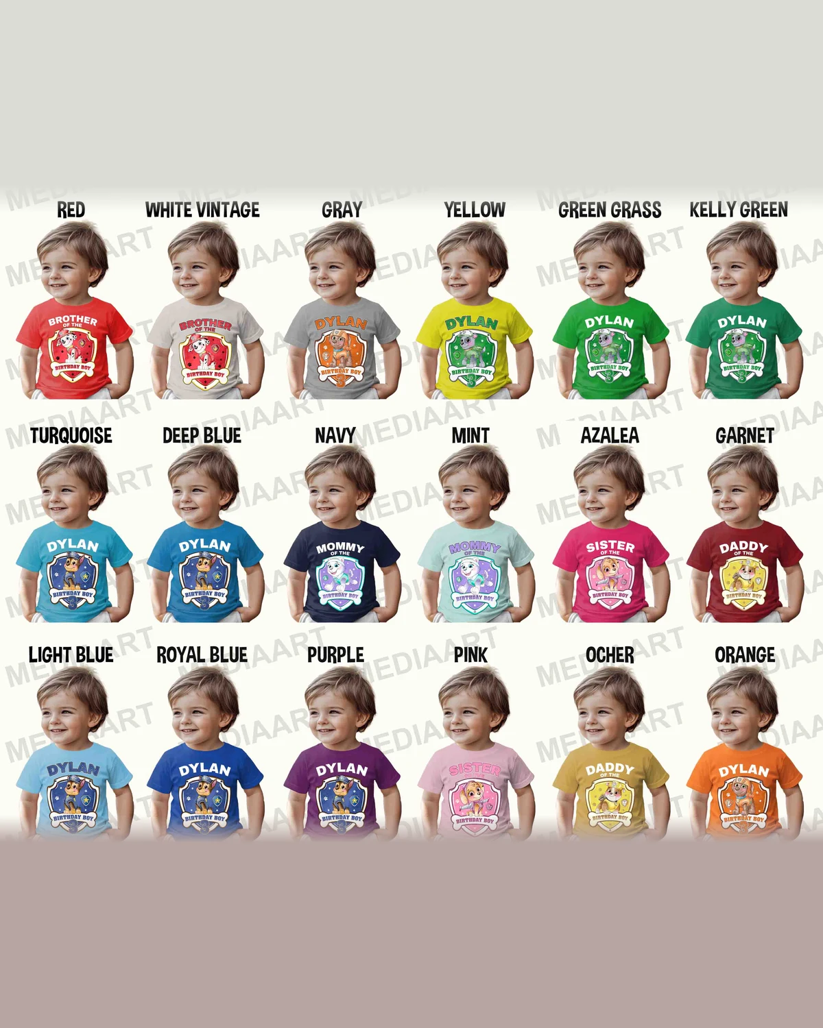 Paw Patrol Family Birthday T-Shirts with Custom Name, Matching Shirts