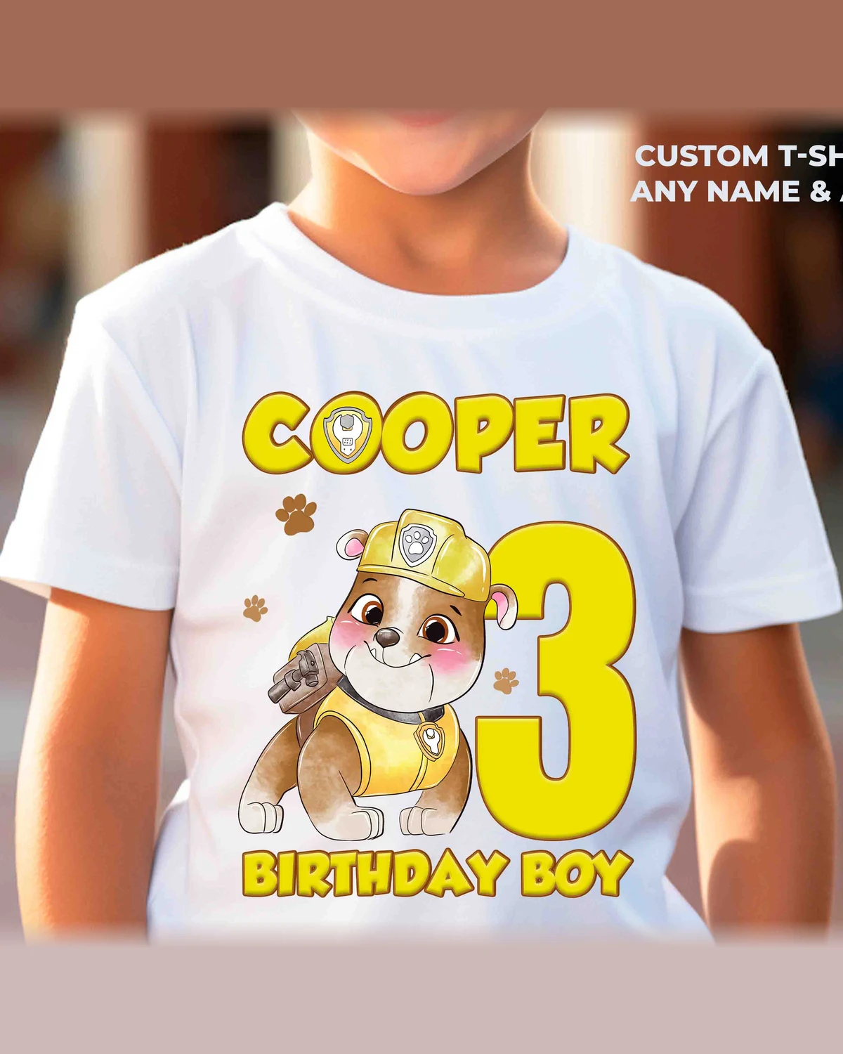 Paw Patrol Rubble Birthday T-Shirt with Custom Name and Age