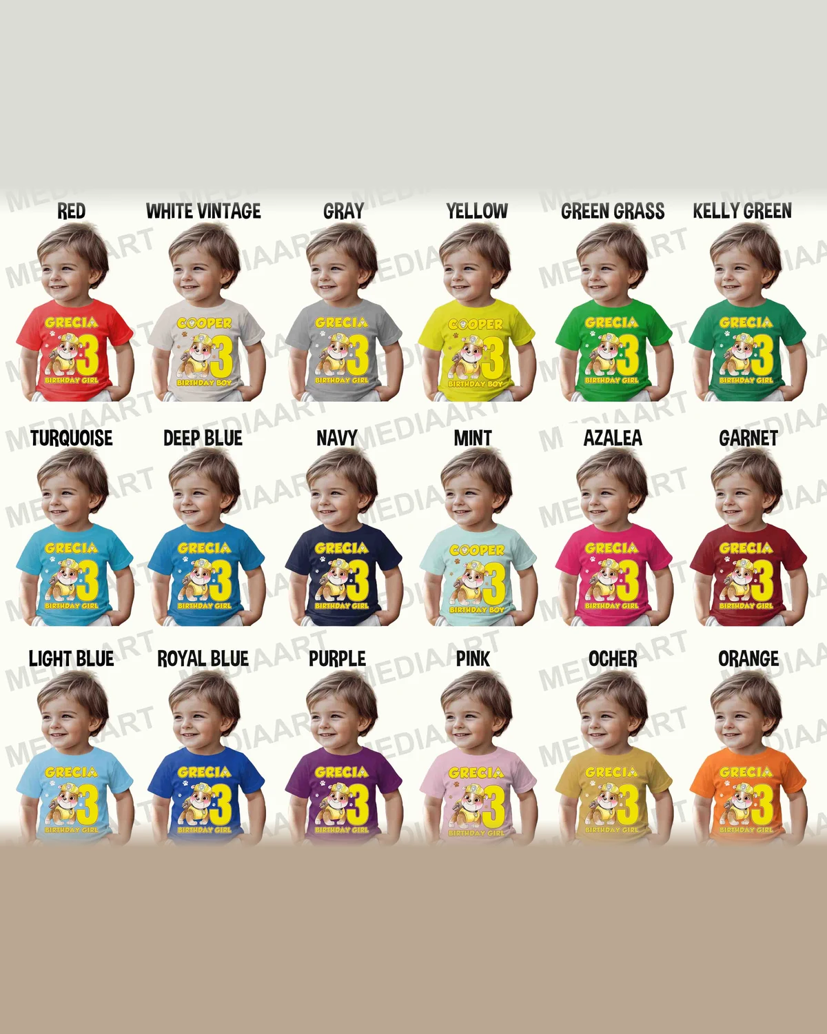 Paw Patrol Rubble Birthday T-Shirt with Custom Name and Age