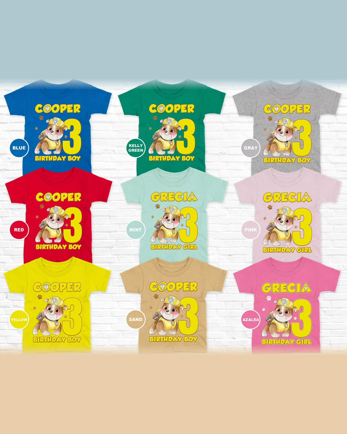 Paw Patrol Rubble Birthday T-Shirt with Custom Name and Age