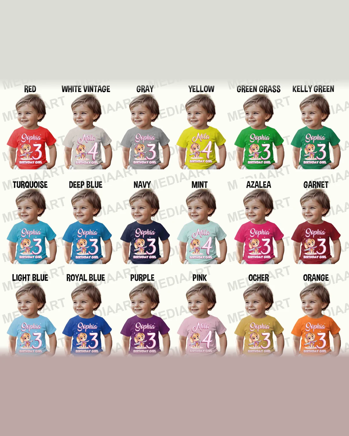 Paw Patrol Skye Birthday T-Shirt with Custom Name and Age