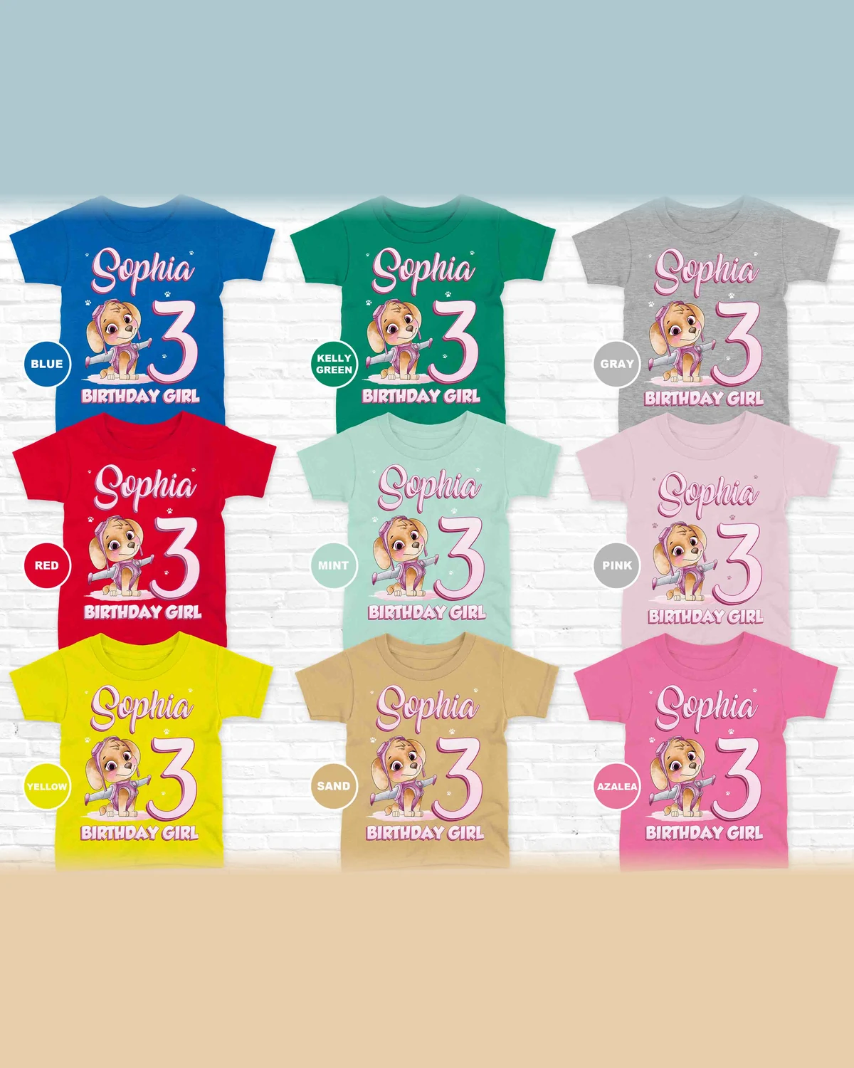 Paw Patrol Skye Birthday T-Shirt with Custom Name and Age