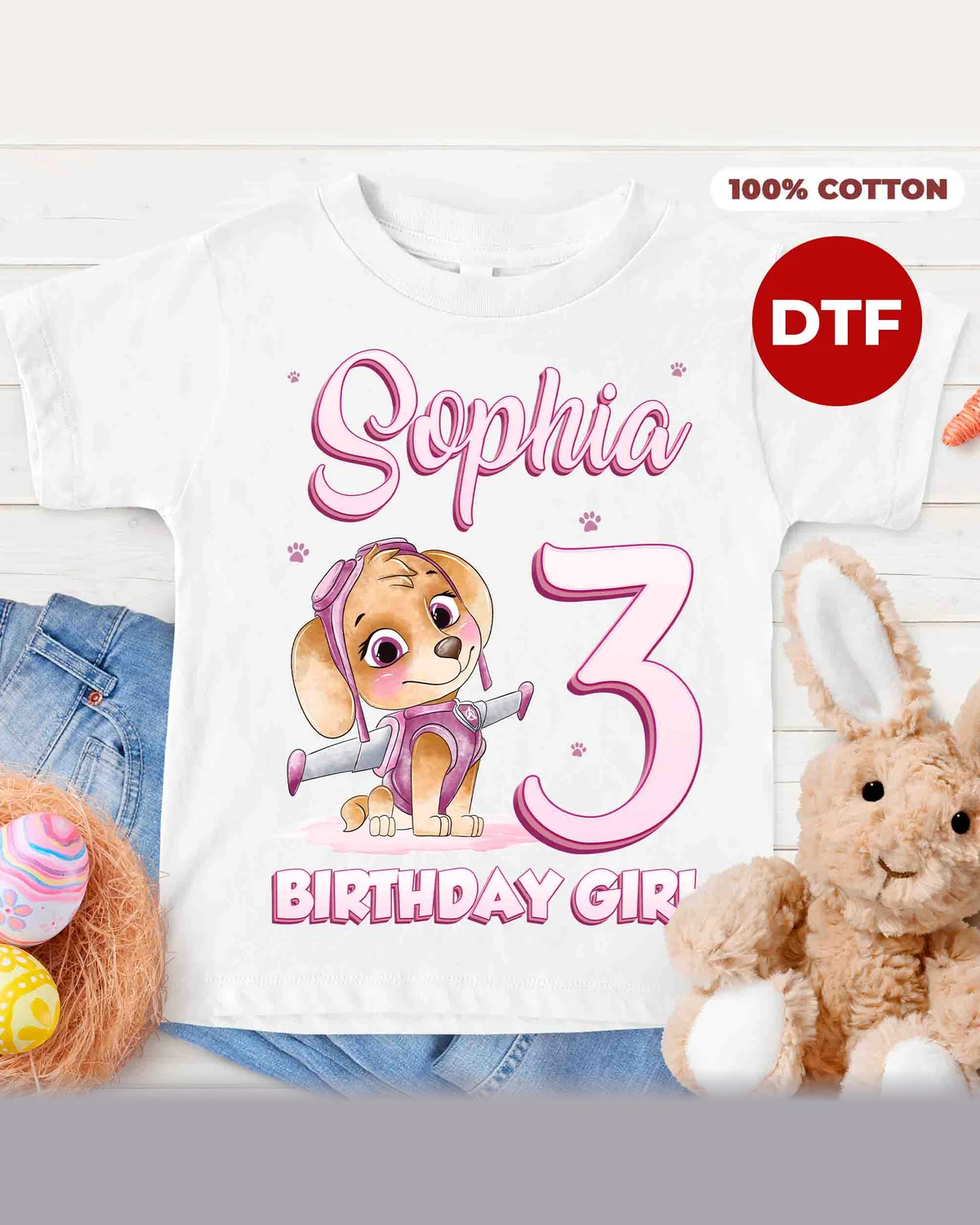 Paw Patrol Skye Birthday T-Shirt with Custom Name and Age