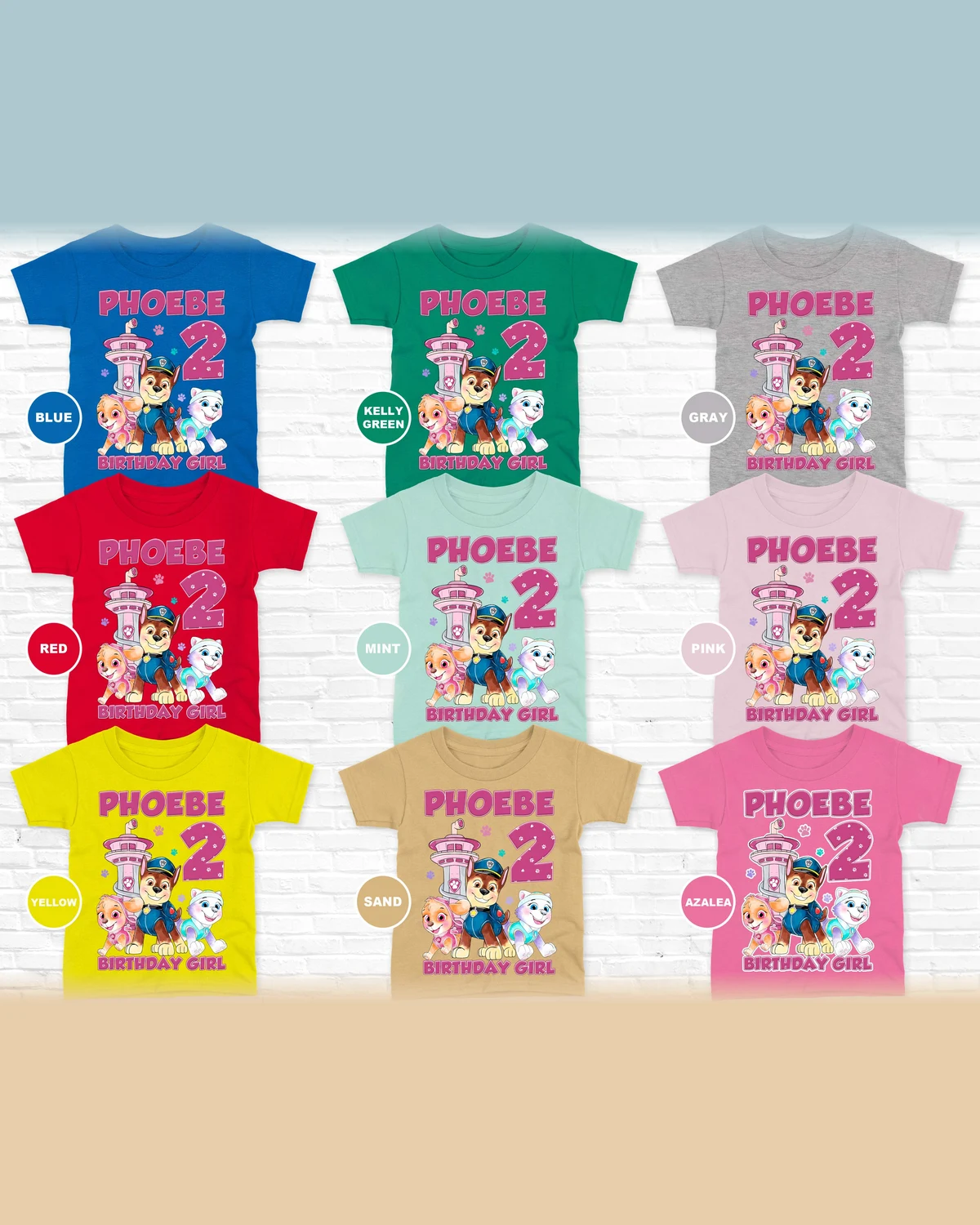 Paw Patrol Skye, Chase and Everest Birthday T-Shirt with Custom Name and Age
