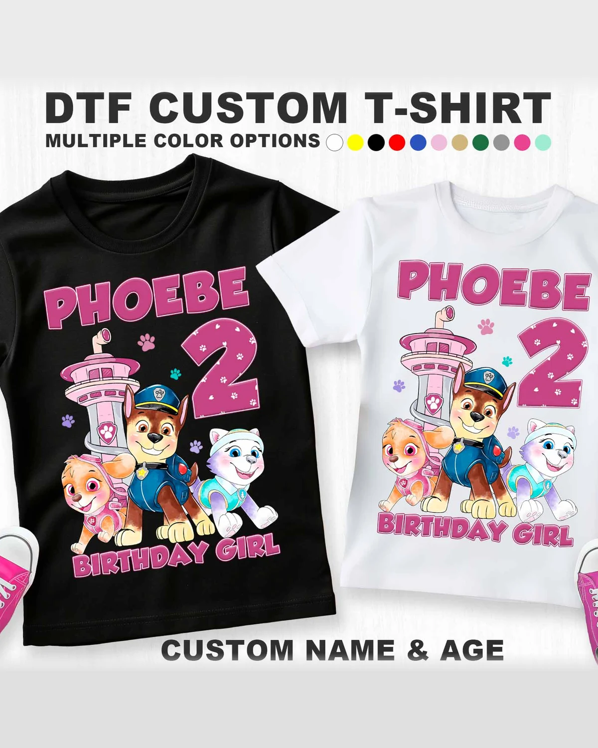 Paw Patrol Skye, Chase and Everest Birthday T-Shirt with Custom Name and Age