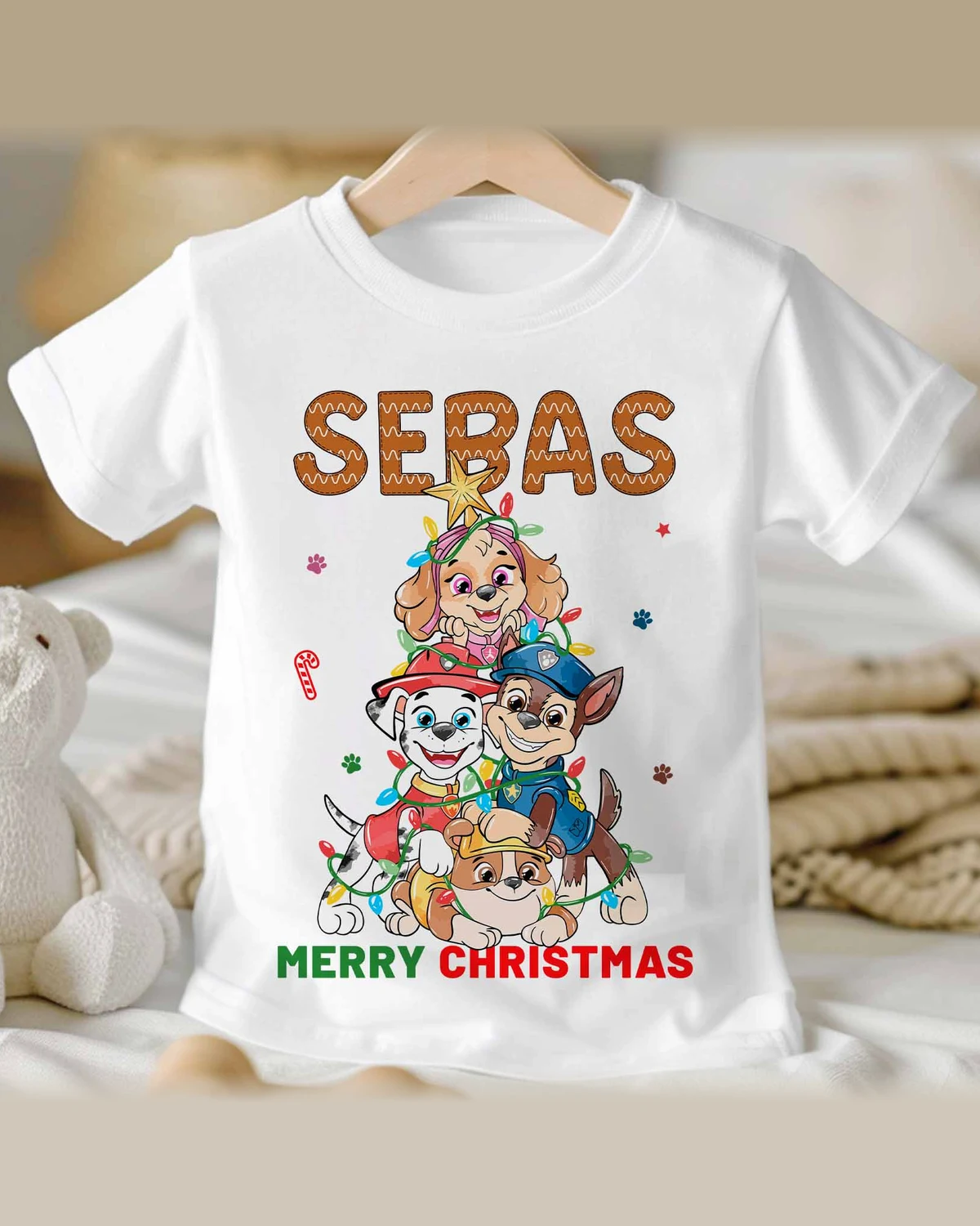 Personalized Paw Patrol Christmas Tree T-Shirt with Name