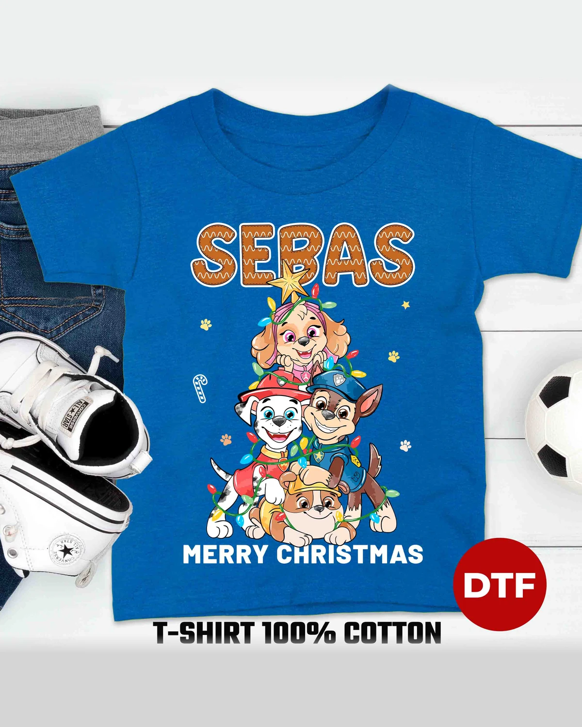 Personalized Paw Patrol Christmas Tree T-Shirt with Name