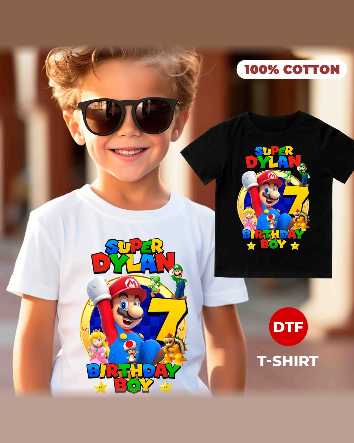 Super Mario Birthday T-Shirt with Custom Name, Matching Family Shirts