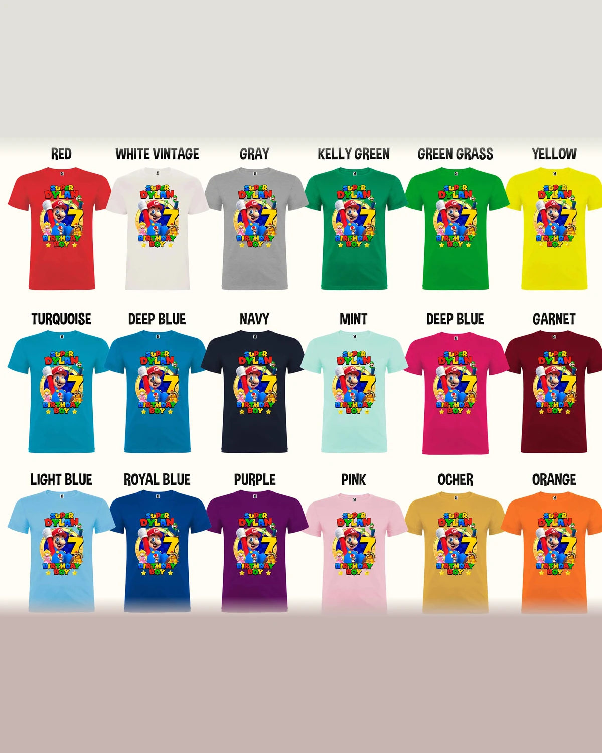 Super Mario Birthday T-Shirt with Custom Name, Matching Family Shirts